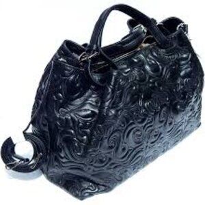 NWT Isadora Bag Italy Embossed Black Leather Tote Shoulder bag Crossbody